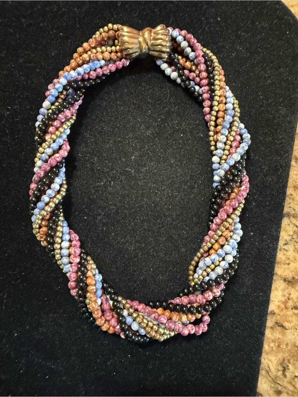 Vintage Multicolor Twisted Bead Necklace - Women Jewelry- 5 strands with clasp